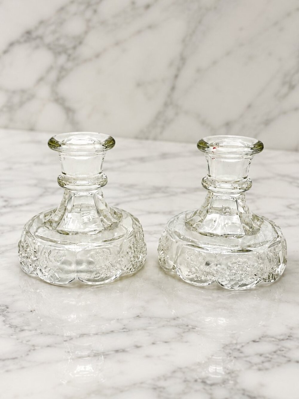 Vintage Westmoreland Clear Pressed Glass Grape Vine Pedestal Candle Holders - 2